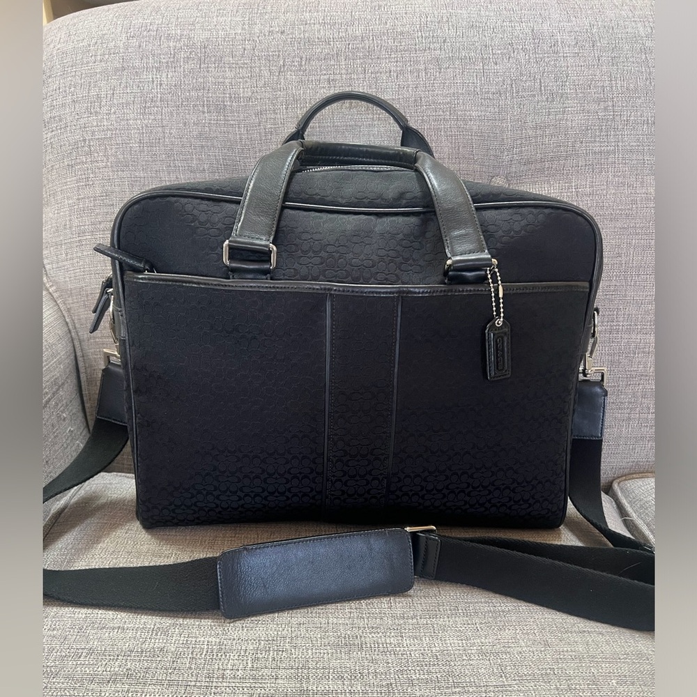 Coach Hudson Signature Canvas Genuine Leather Multi Pocket Commuter Briefcase